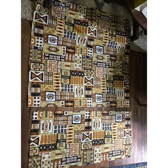 Awesome RARE Vintage Mid Century retro 70s large pattern oval brn tones fabric! - Picture 4 of 8
